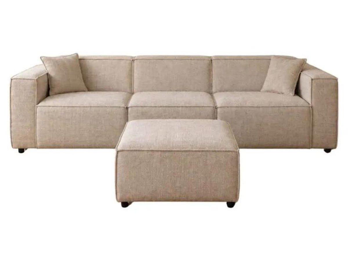 Canapé modulable Elio 3 places avec pouf – Tissu chiné beige Canapés 1-canape-modulable-emma-beige-pouf Oona Mobilier