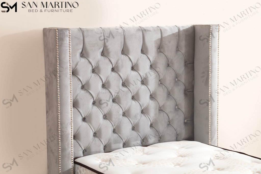 Lit coffre enfant velours gris 109 Oonamobilier