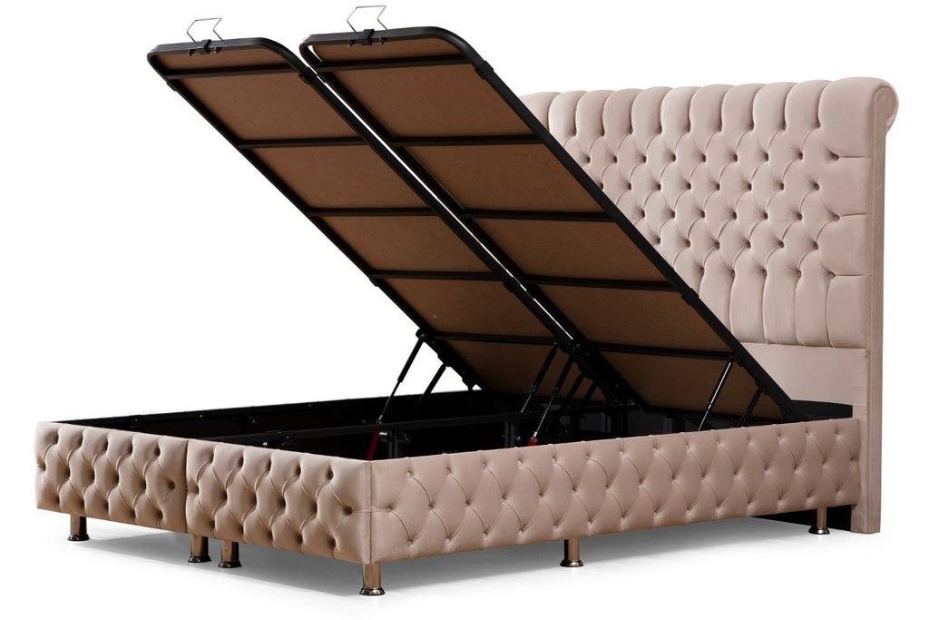 Lit coffre velours beige 125_8253bec3-1a40-47f5-a701-7d74f0e86572 Oonamobilier
