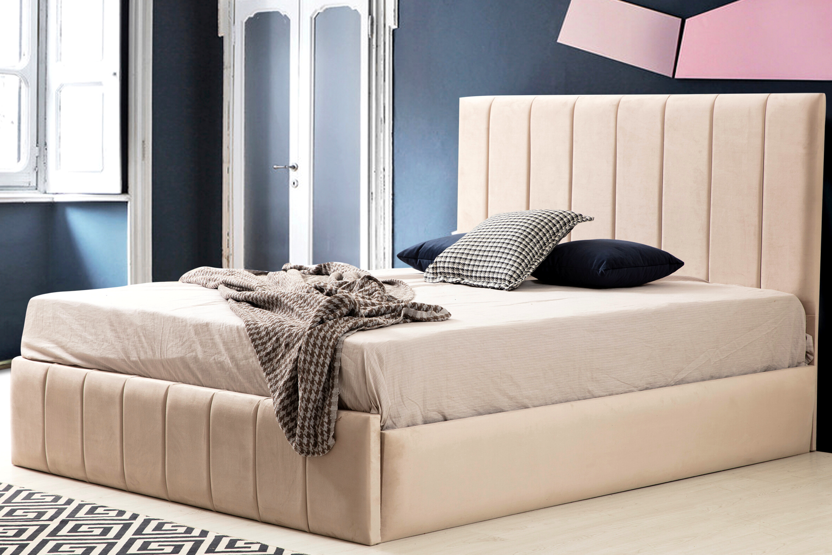 Cadre De Lit POLO BEIGE - Velours 17 Oonamobilier