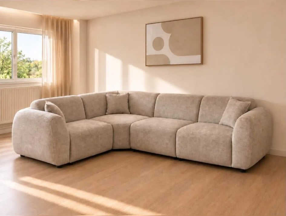 Canapé d'angle DUNE – 4 places, tissu chiné beige Marbella Canapés 2-canape-angle-dune-beige-salon Oona Mobilier