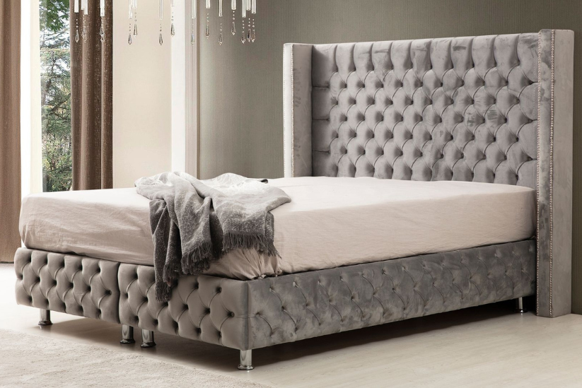 Lit coffre velours gris 2 Oonamobilier