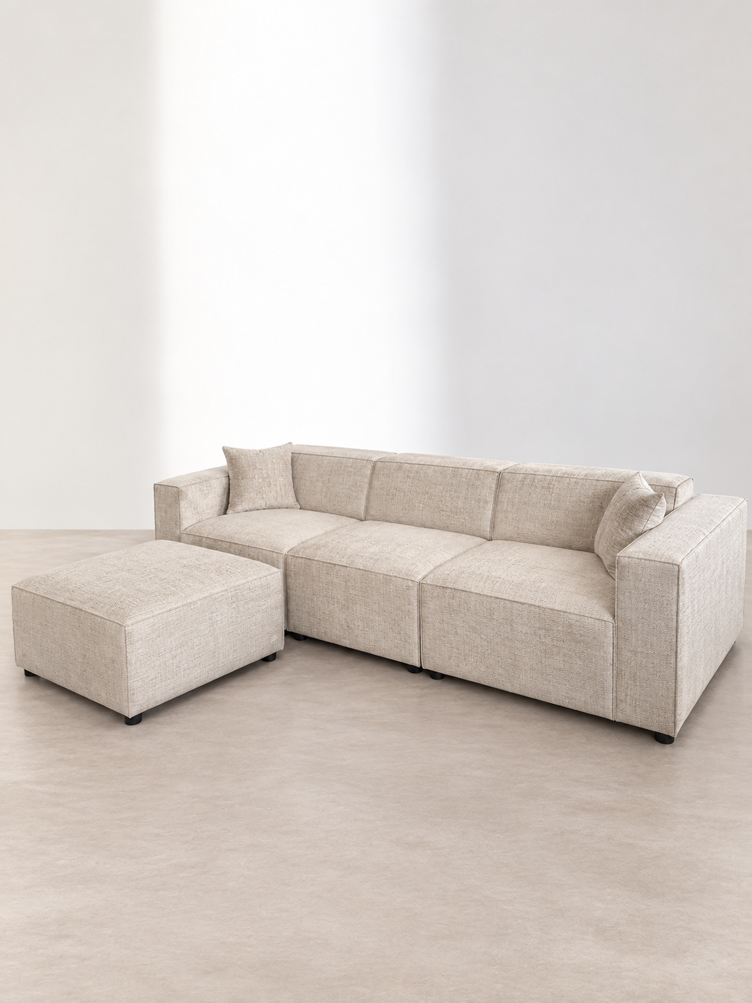 Canapé modulable Elio 3 places avec pouf – Tissu chiné beige Canapés 280720AA-3A3D-4472-879E-CEBD49D1F63F Oona Mobilier