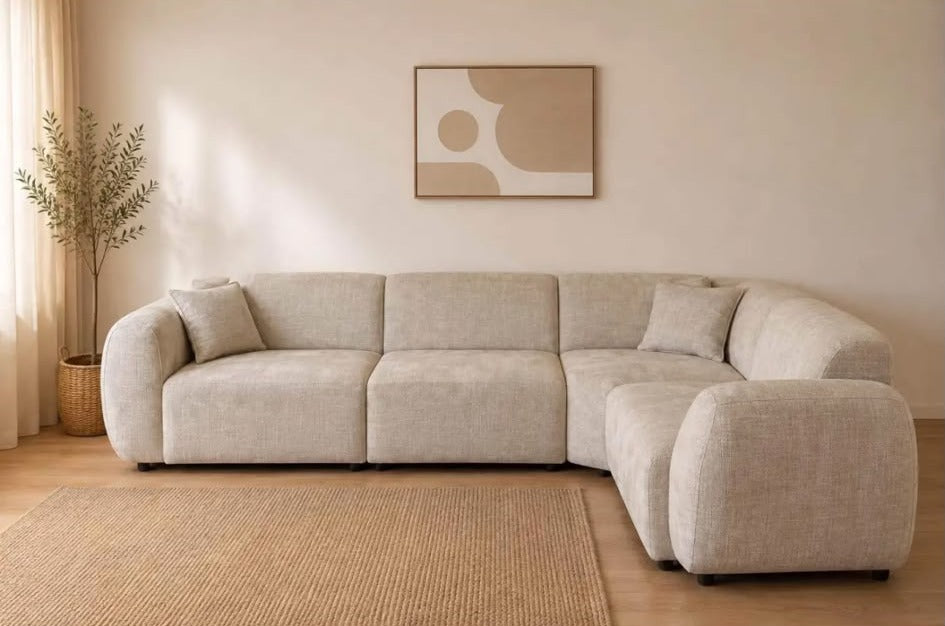 Canapé d'angle DUNE – 4 places, tissu chiné beige Marbella Canapés 3-canape-angle-dune-beige-chine-4-places Oona Mobilier