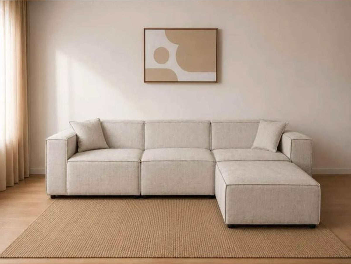 Canapé modulable Elio 3 places avec pouf – Tissu chiné beige Canapés 3-canape-modulable-emma-beige-meridienne_21fc4d64-5325-42af-9c99-56c53e397bfa Oona Mobilier