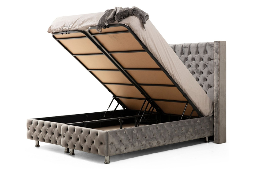 Lit coffre velours gris 3 Oonamobilier