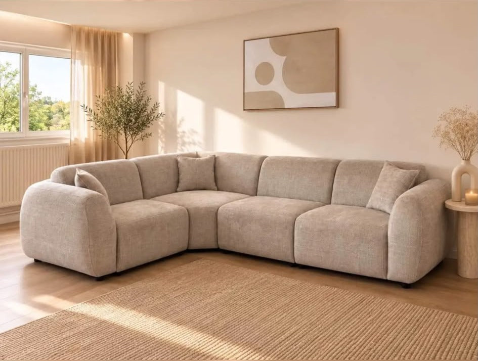 Canapé d'angle DUNE – 4 places, tissu chiné beige Marbella Canapés 4-canape-angle-dune-marbella-beige Oona Mobilier