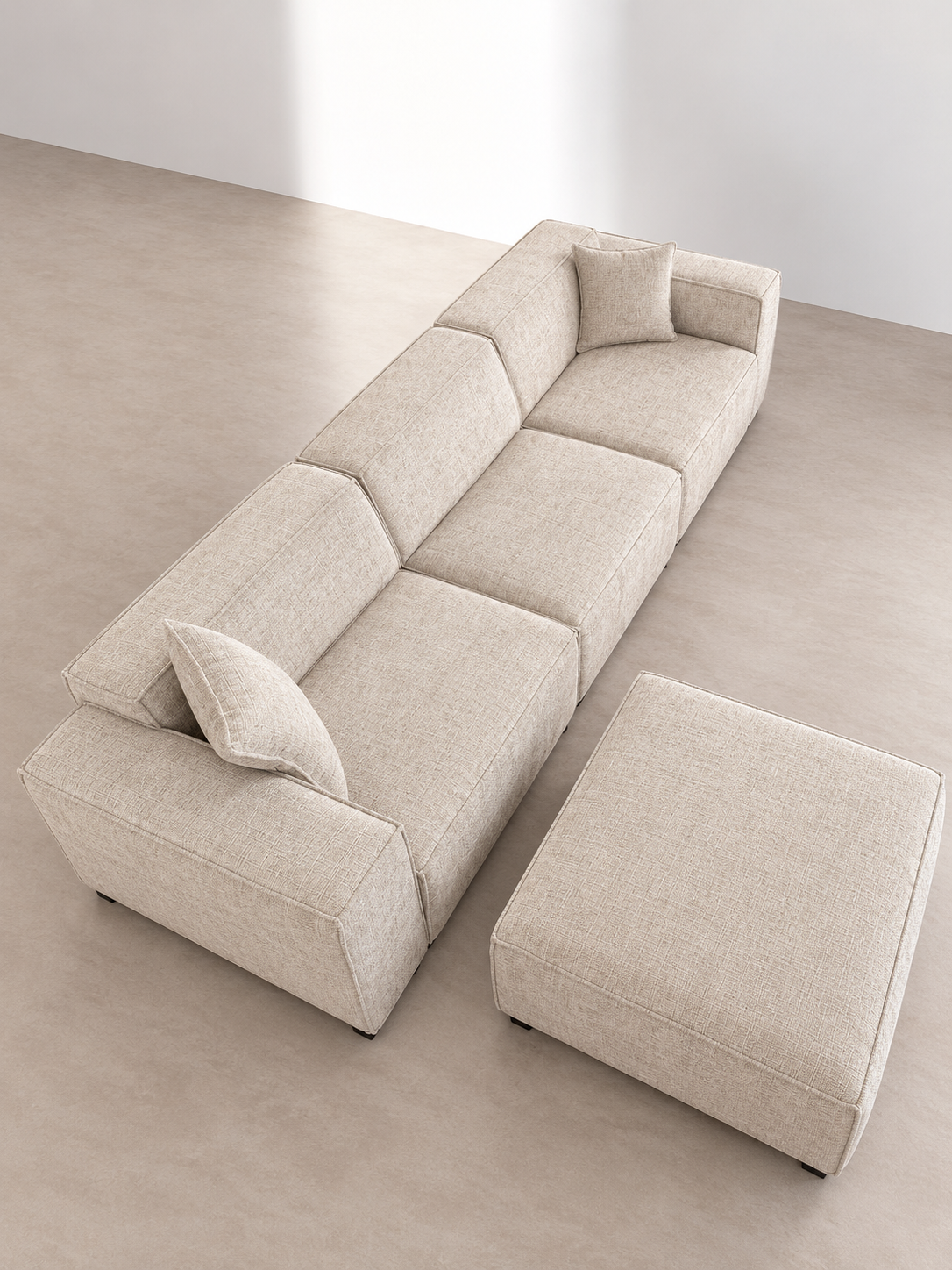 Canapé modulable Elio 3 places avec pouf – Tissu chiné beige Canapés 622AAED4-96D9-4EC8-A17D-45C1F67ADABB Oona Mobilier