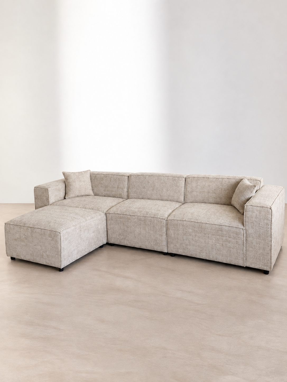 Canapé modulable Elio 3 places avec pouf – Tissu chiné beige Gauche Canapés 7506E024-3DD1-4159-A925-D75792E46F52 Oona Mobilier