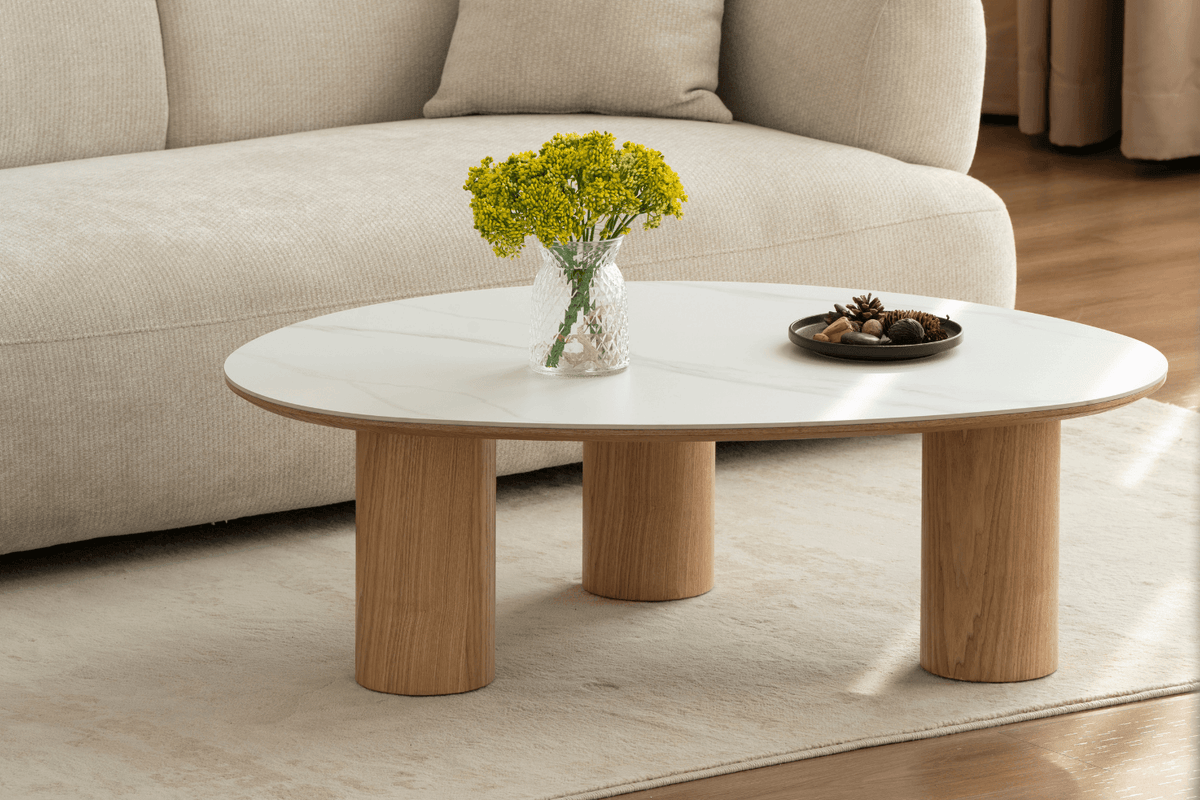 Table basse plateau céramique & pieds bois Table basse 81 Oona mobilier