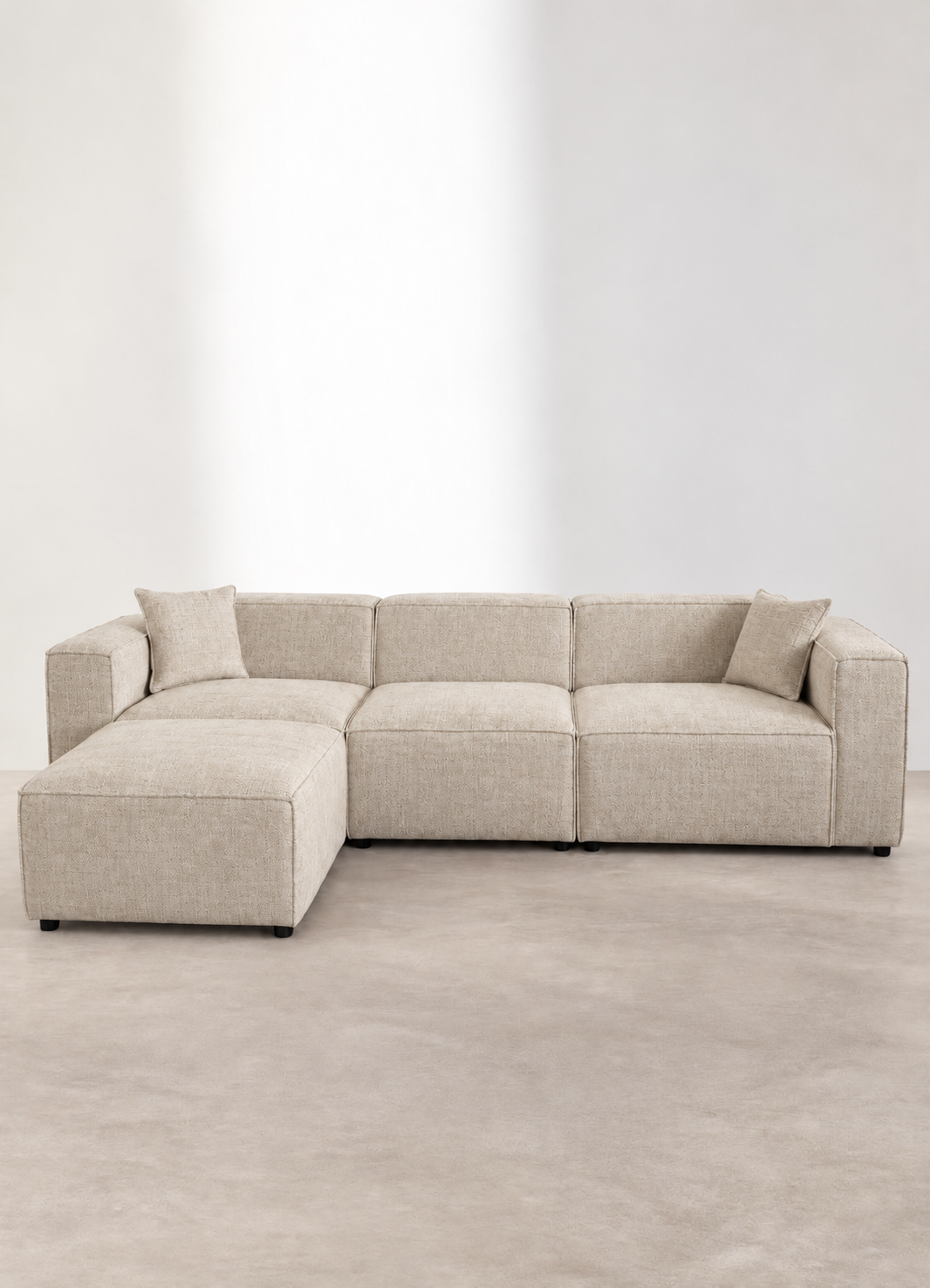 Canapé modulable Elio 3 places avec pouf – Tissu chiné beige Canapés B3549787-17B2-436D-A336-77F6EF783393 Oona Mobilier